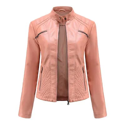 Buy Women's Biker Jacket Slim Ladies Faux PU Leather Zip Formal Coat Casual Tops • 35.42£