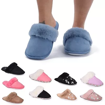 Buy Ladies Faux Suede Slip On Slippers Size 3-8UK - WOMENS WINTER WARM SLIPPER MULES • 9.99£