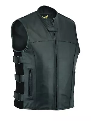 Buy Men SWAT Black Tactical Style Biker Leather Waistcoat Motorcycle Club Vest • 36.96£