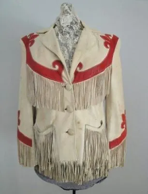 Buy NEW-Womens Suede Leather Cream Fringe Native American Western Style Jacket, Coat • 139.99£
