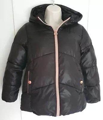 Buy Girls Michael Kors Black Puffer Hooded Jacket 10-12 YEARS Pink Fleece Lined VGC • 20.77£