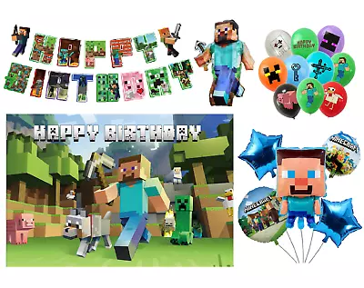 Buy Minecraft Balloons Foil Latex Balloons Kids Theme Birthday Decoration • 4.29£