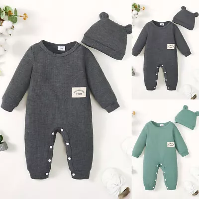 Buy Newborn Baby Boys Romper Tops Pants Hat Outfits Set Jumpsuits Playsuits Clothes • 9.09£