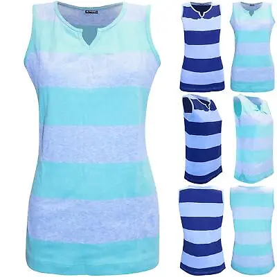 Buy Womens Contrast Stripes Panel Round Neck V Cut Ladies Sleeveless Casual T Shirt • 1.69£