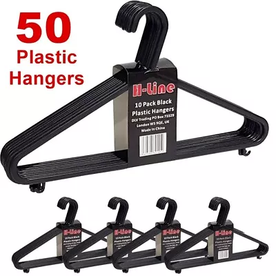 Buy 50 X Adult Black Coat Hangers Hanger Coathanger Strong Plastic Clothes Trousers • 7.29£