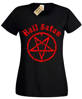 Buy Hail Satan T-Shirt - Womens Ladies Pentagram Rock Goth Unholy Satanic Punk Emo • 11.95£