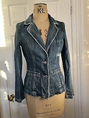 Buy Lovely Fitted Tailored Collared Denim Jacket With Pockets & Edged Piping-Size S • 25£