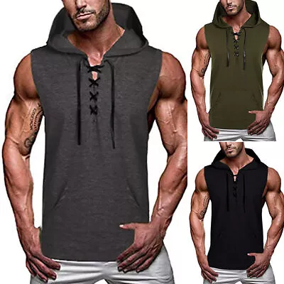 Buy Mens Gym Workout Sleeveless Hoodies Hooded Vest Sports Muscle T-Shirt Tank Tops • 10.91£