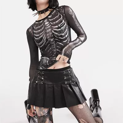 Buy Women's Clothing Gothic Alternative Long Sleeve Mesh Skeleton Print Top • 15.54£