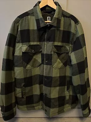 Buy Brandit Lumber Jacket Mens Padded Flannel Check Shirt Warm Black Olive Size M • 35£