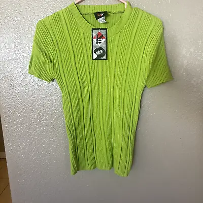 Buy Vtg No Boundaries Ribbed Sweater Y2K Womens M Short Sleeve Lime Green NEW Fitted • 28.39£