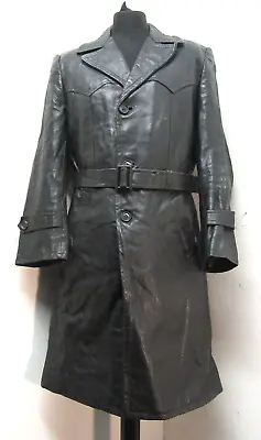 Buy Vintage Leather Goth Trench Coat Jacket Size M,, 50's German • 79£