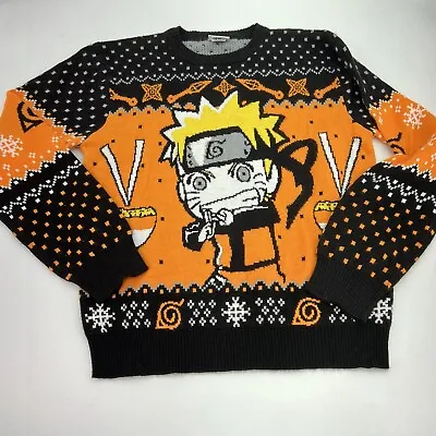 Buy Naruto Shippuden Sweater M Orange Black Chibi Naruto & Ramen Holiday Crew Neck • 28.39£