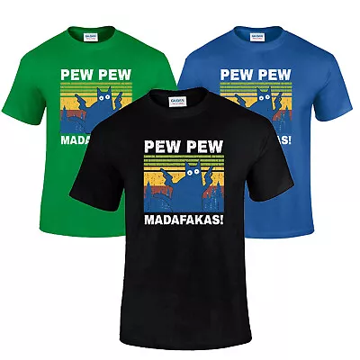 Buy PEW PEW MADAFAKAS T Shirt Mens Vintage Funny Cat Retro Kitten Tee Top • 9.99£