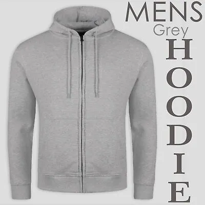Buy Mens Full Zip Up Plain Hooded Sweatshirt Hoodie Adult Fleece Zipper Hoody Grey • 10.99£
