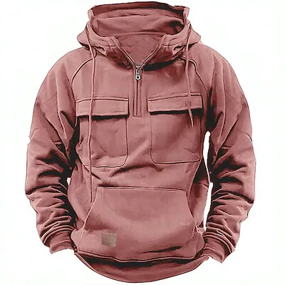 Buy Mens Cargo Combat Hoodie Long Sleeve Half Zip Sport Army Tactical Sweatshirt Top • 23.77£
