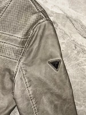 Buy Guess Men's Grey Faux Leather Moto Jacket Size M • 65£