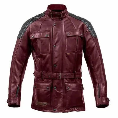 Buy Spada Berliner Mens Leather Motorcycle Jacket Long Motorbike Coat Black Red • 196.99£