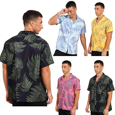 Buy Mens Casual Leaf Print Hawaiian Shirt Short Sleeve Button Down T-shirt Tops • 7.19£