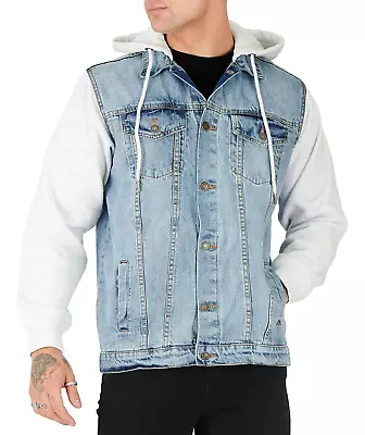 Buy Mens Denim Jacket Light Blue Wash Pullover Hoodie Sweatshirt Jumper All Sizes UK • 29.99£