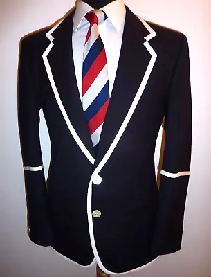 Buy Men's Navy Blue White Boating Blazer 38 R Wool Suit Jacket Sport Coat Rowing • 84.99£