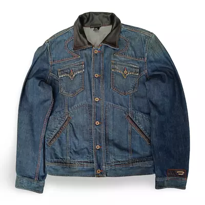 Buy DIESEL Noynac Jacket Dark Blue Denim Western Details / Pockets / Leather Collar • 39.99£