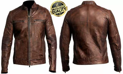 Buy  Men's Genuine Lambskin Leather Brown Slim Fit Biker Motorcycle Fashion Jacket • 89.99£