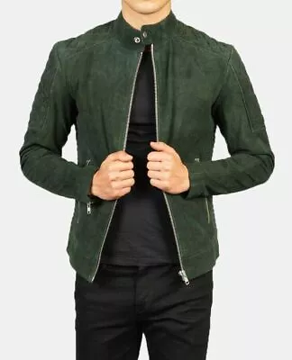Buy Green Racer Leather Jacket For Men Suede Biker Motorcycle Custom Made Jacket • 147.14£