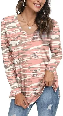 Buy Ladies Long Sleeve, V Neck Tunic Top. Camouflage Pink. LARGE 12-14 • 9.95£