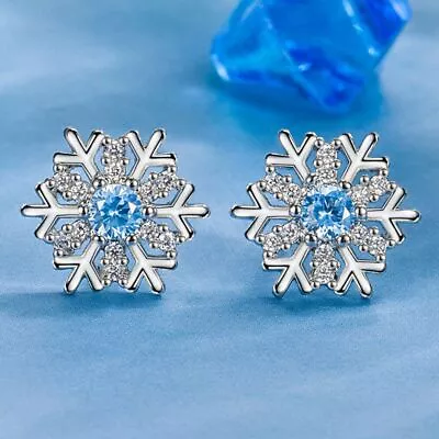 Buy Christmas Crystal Snowflake Stud Earrings 925 Sterling Silver Womens  Jewellery • 3.49£