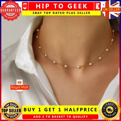 Buy Pearl Necklace Choker Chain Beads Jewellery Elegant Womens Weddings Party Gift • 2.99£
