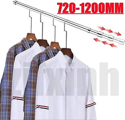 Buy 72-120CM Extendable Wardrobe Rail Rod Tube Stainless Steel Clothes Hanging Pole • 12.20£