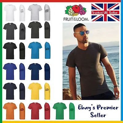 Buy Mens Plain V-NECK T-Shirt - Fruit Of The Loom Valueweight Tee - Value Blank T • 4.05£