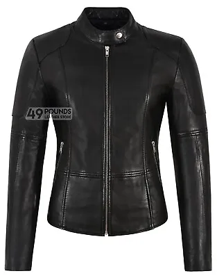 Buy Ladies Real Leather Jacket Black Napa Slim Fit Classic Fashion Biker Style 1452 • 41.65£