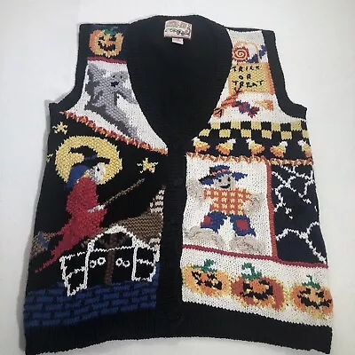 Buy Vintage Halloween Sweater Vest Womens L Ghost Pumpkin Witch Scarecrow Candy Corn • 20.59£