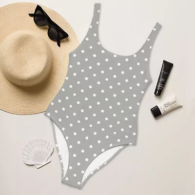 Buy Women's Minimalist Light Grey Polka Dot One Piece Swimsuit - Stylish Swimwear • 35.91£