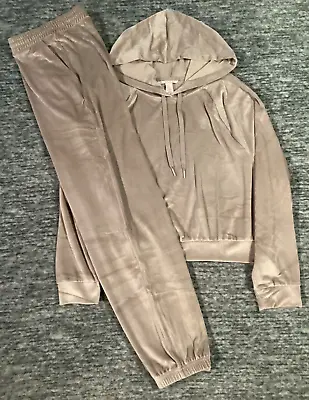 Buy Victoria's Secret Ribbed Velour Hoodie + Lounge Pants Set Candlelight Rose L NWT • 105.67£