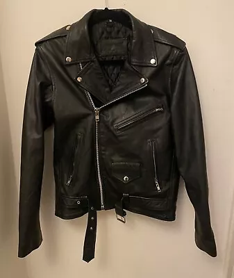 Buy Vtg Black Leather Biker Cafe Racer Jacket Mens 40 Medium Rockabilly Punk • 39.99£