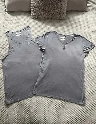 Buy LOST SOCIETY Men’s Grey T-shirt And Vest Duo Set Size L • 8£
