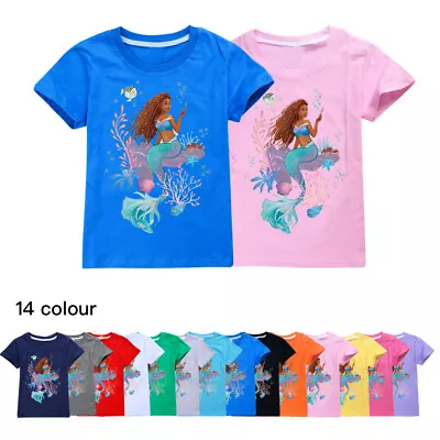 Buy New Kids The Little Mermaid Short Sleeve 100% Cotton T-shirt Top Birthday Gift • 9.48£