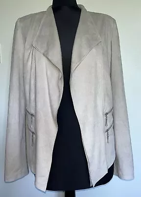 Buy Barbara Lebek Beige Soft Faux Suede Leather Look Waterfall Biker Jacket Uk 10 • 14.99£
