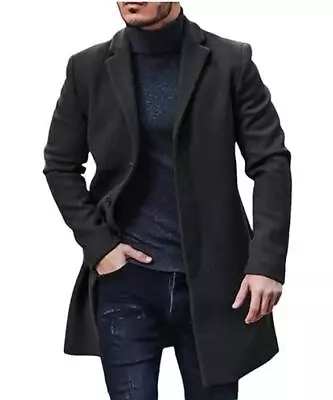 Buy Mens Winter Warm Formal Trench Coat Long Jacket Smart Work Outwear Overcoat UK • 9.69£