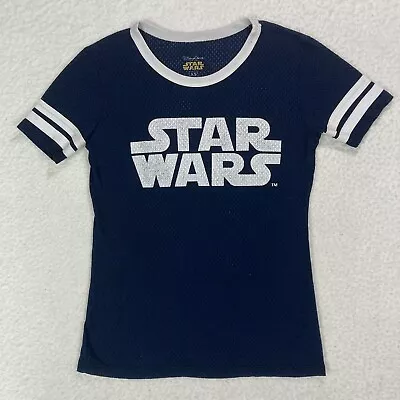 Buy Star Wars Jersey Shirt Womens XS #77 Disney Parks Ringer Tee Short Sleeve Blue • 9.47£