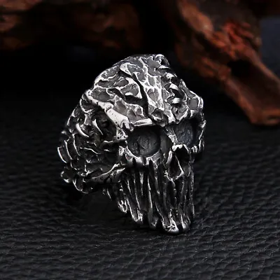 Buy Men's Stainless Steel Vintage Gothic Satanic Devil Black Skull Rings Men Jewelry • 11.07£