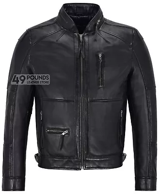 Buy Mens Leather Jacket 100% REAL NAPA Zip Collar Biker Style Jacket 9056 • 41.65£