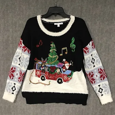 Buy Celebrate Christmas Sweater Womens Large Black Santa Holiday Bells Music Sequin • 25.64£