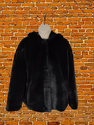 Buy Women Zara Basic Size Uk Small Black Faux Fur Teddy Bear Fleece Hood Jacket Coat • 18.49£