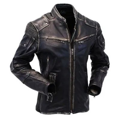 Buy Men's Vintage Motorcycle Biker Slim Fit Cafe Racer Genuine Leather Rider Jacket • 111.99£