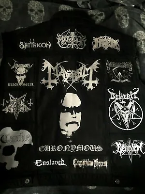 Buy Black Metal Battle Jacket Cut-Off Denim Vest Darkthrone Satyricon Mayhem Watain • 176.99£