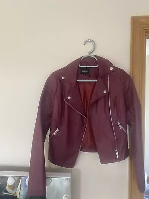 Buy Burgundy Faux Leather Jacket • 10£